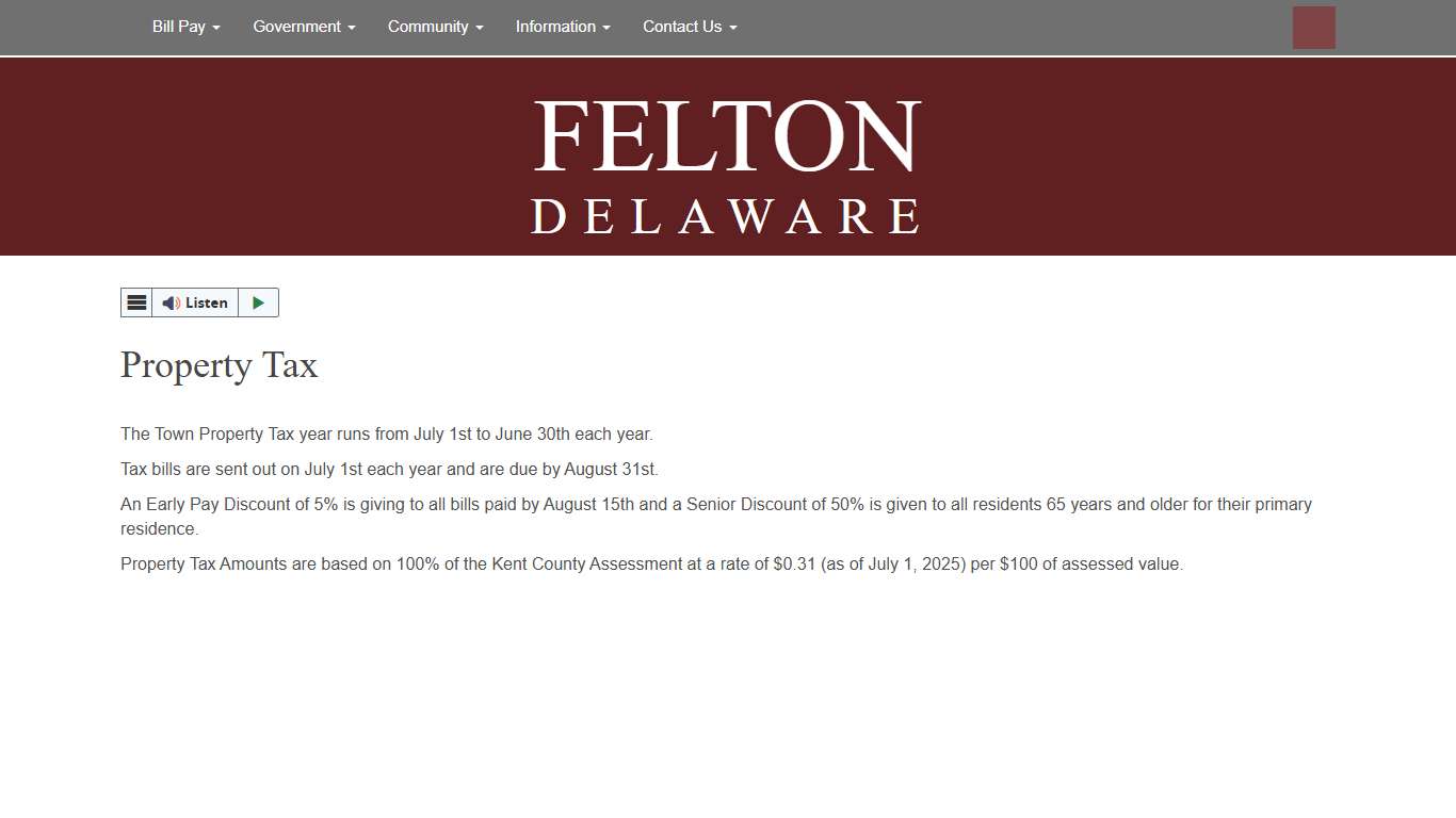 Property Tax - Town of Felton - Kent County Delaware