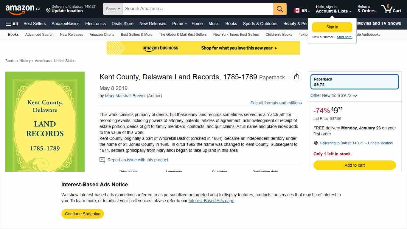 Kent County, Delaware Land Records, 1785-1789: Brewer, Mary Marshall: 9781680348385: Books - Amazon.ca